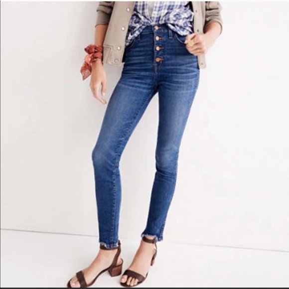 button fly high rise jeans